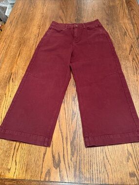 Utility Burgundy Wide Leg Crop Jeans One Size Stretch Denim Workwear NWT
